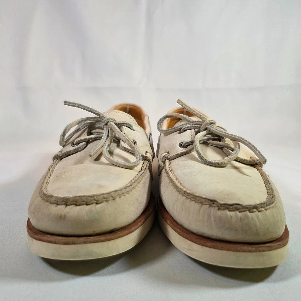 SEBAGO Docksides Men's 10.5M Cream Leather Boat Shoes Preppy Nautical Old Money